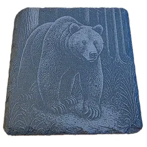 Lightning Customs - Slate Bear Coaster Set of 4  Tableware with Detailed Forest Design and Bear Illustration Made in Montana