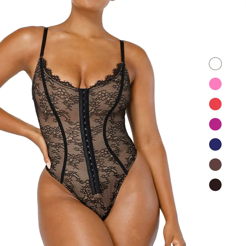 Shapellx Lace Glamour Bodysuit Comfortable Womenswear Tops Sleeveless Thong