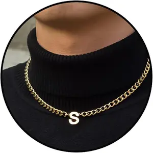 A-Z Letter Pendant Necklace Men Simple Stainless Steel Cuban Chain Necklace For Men Jewelry Gift Boyfriend Birthday Gift