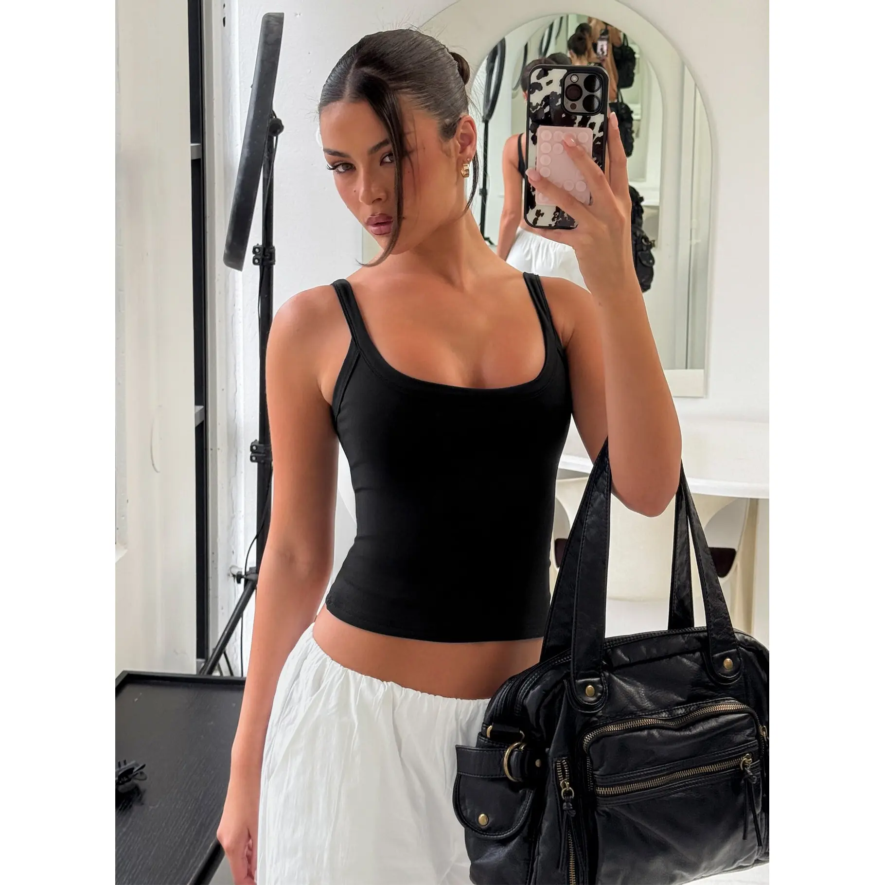 Kasper Cinched Longline Tank Top Black