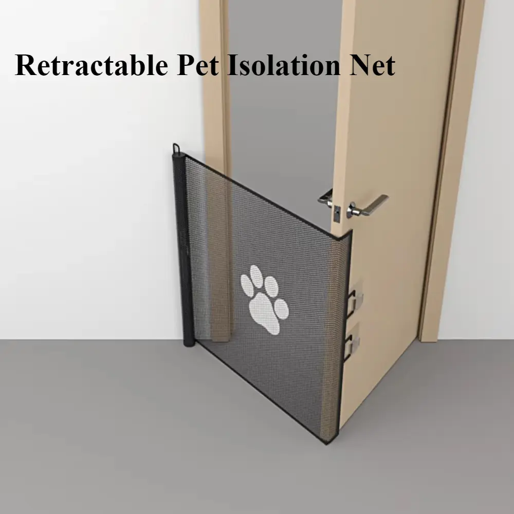 Punch-Free Retractable Pet Gate - Safety Guardrail, Sturdy Fabric Mesh Fence, Adjustable Fit Portable Indoor/Outdoor Playpen for Corridors, Doorways, Dogs/Cats