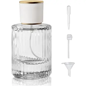 50ml/1.7 Oz Glass Spray Bottle Perfume Atomizer,Round Glass Perfume Travel Refillable Spray Bottle Empty with 3 Kinds of Dispenser (Clear1)