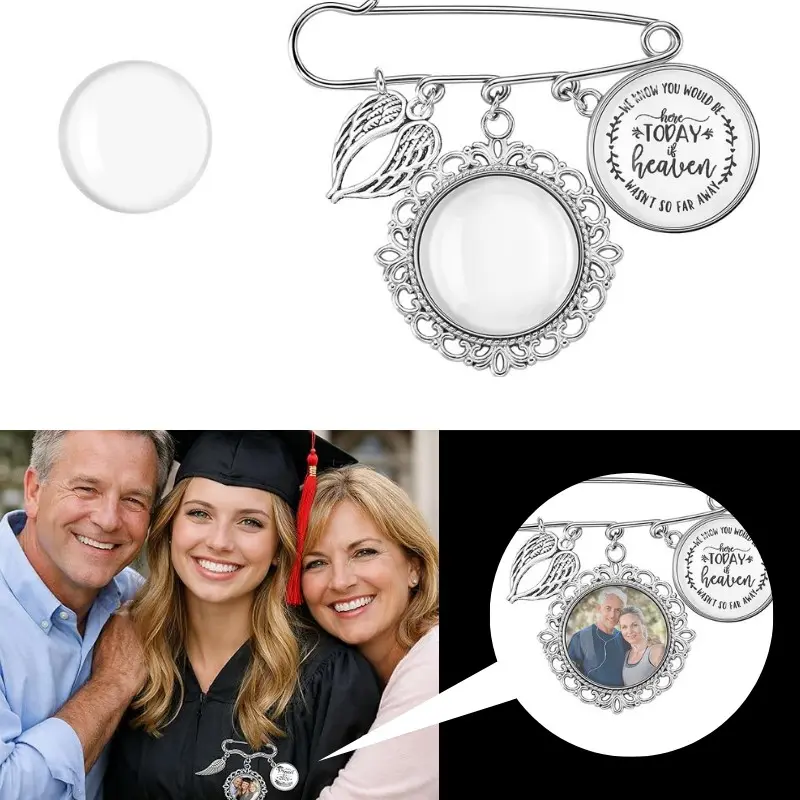 DIY Graduation Tassel Photo Pendant, Empty Frame Accessories with Angel Wings, Personalized Picture Pin, Memorial Gift for Wedding Season, Memory Photo Pendant
