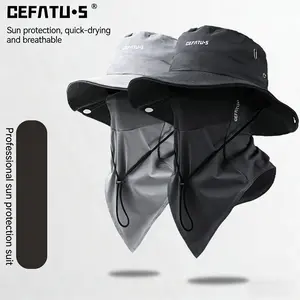 2pieces Sun Hats For Men Women Bucket Hat+Ski Mask UPF 50+ Boonie Hat Foldable UV Protection Hiking Beach Fishing Summer Sunscreen Hat