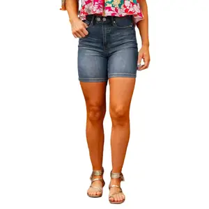 New Retro Slim Fit High Waist Versatile Denim Mid-length Pants Casual Summer Bottoms Soft Trouser Streetwear Shorts Basic Button Womenswear Minimalist