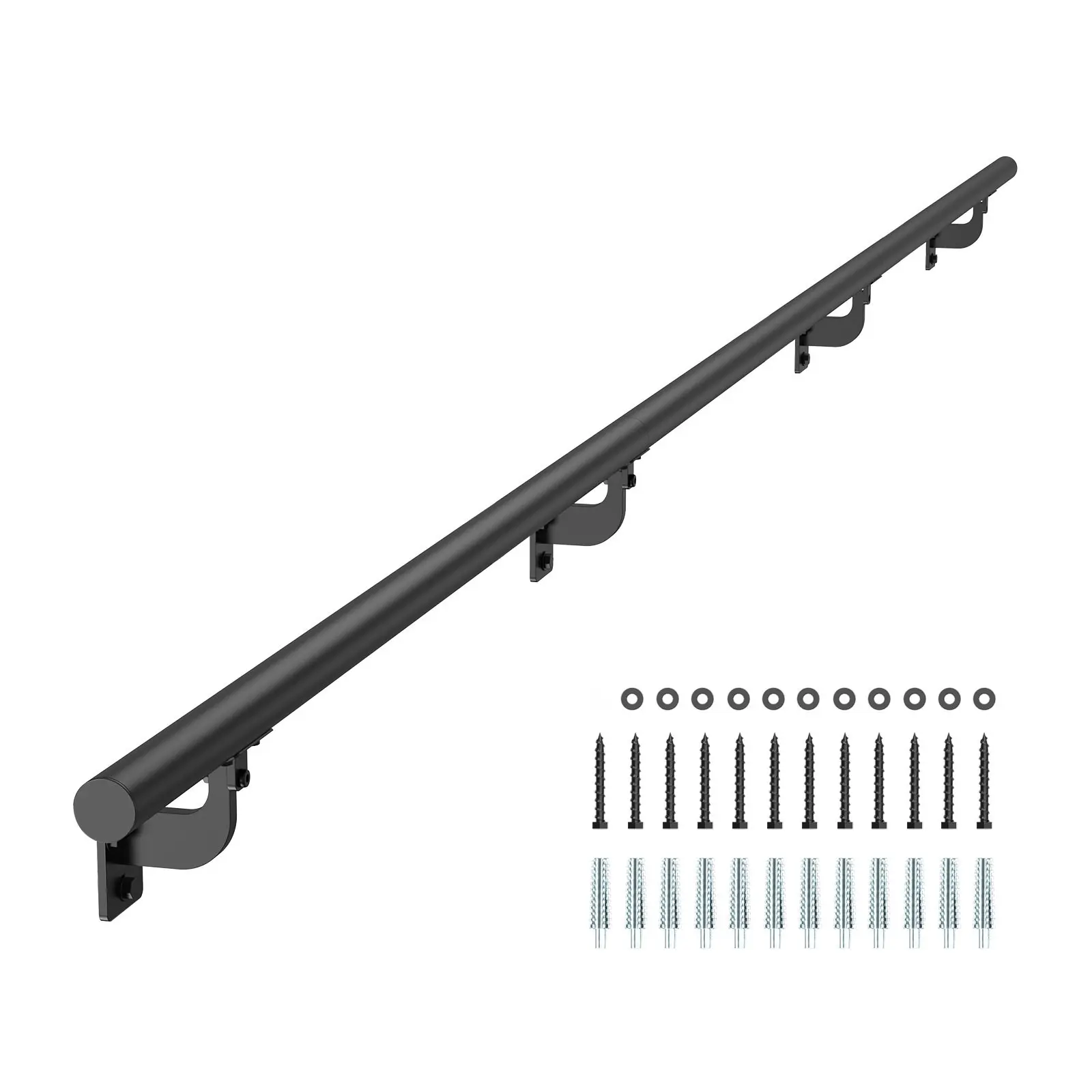 10-Foot Wall Mounted Stair Handrail In Black Aluminum For Indoor And Outdoor Use, Durable Rust-Resistant Railing System With Easy Installation, Ideal For Home Stairs, Decks, And Patio Areas, Modern Industrial Design
