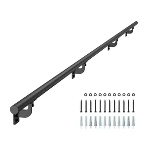 10-Foot Wall Mounted Stair Handrail In Black Aluminum For Indoor And Outdoor Use, Durable Rust-Resistant Railing System With Easy Installation, Ideal For Home Stairs, Decks, And Patio Areas, Modern Industrial Design
