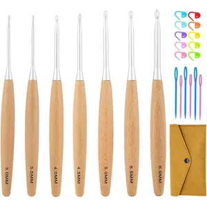 7Pcs Beech Wood Crochet Hooks Set with Case,Ergonomic Handle Crochet Hooks Set 3.0mm~6.0mm - Home Improvement.