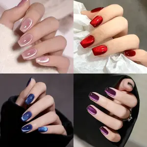 96-Piece Cat Eye Press-On Nails | Short Square | Reusable & Durable | Easy to Apply  | Sterling Silver Accents  | TikTok Trending