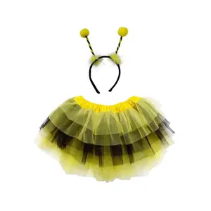 Bee Costume Set for Adults & Plus Size – Black & Yellow Layered Tutu Skirt & Antenna Headband – Fun Halloween Outfit