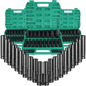 20pcs 1/ 2 inch 8-32mm Power Sleeve Tool, Impact Wrench Adapter Hand Tool, Plug, Steel, Long Reach and Thin Wall, Metric Size, for Automotive, Industrial and DIY Use, Includes Secure Storage Box