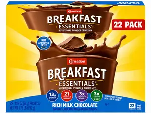 Carnation Breakfast Essentials Powder Drink Mix, Rich Milk Chocolate, 22 Count Box of 1.26 Ounce Packets