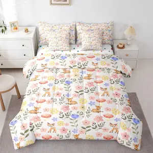 Cute Floral 7 Piece Comforter Set,Bed In A Bag,Colorful Flowers Botanical Bedding Set,for Kids and Adults Rustic Mushroom Deer Comforter and Sheets Preppy Cottagecore Aesthetic Bed Set