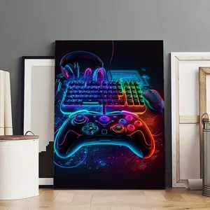 Modern Neon Gamepad LightsabePoster Photo Canvas Frameless Cover Poster Artwork Canvas Wall Art Room Decoration Hanging Chart Printing Canvas Printing Room Aesthetics