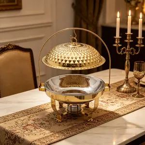 CNCEST 8.5QT Chafing Dish Buffet Set Food Warmer Stainless Steel with Round Hanging Lid & Alcohol Burner Countertop Large Capacity Food Warmer for Parties Catering Banquets Kitchenware