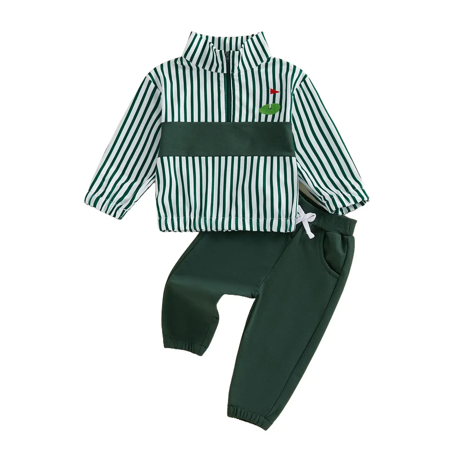 Babamoon Toddler Baby Boys Golf Outfits Set Tracksuit Casual Striped Golf Embroidered Stand Collar Long Sleeve Tops and Pants 2Pcs Sports Clothes Set