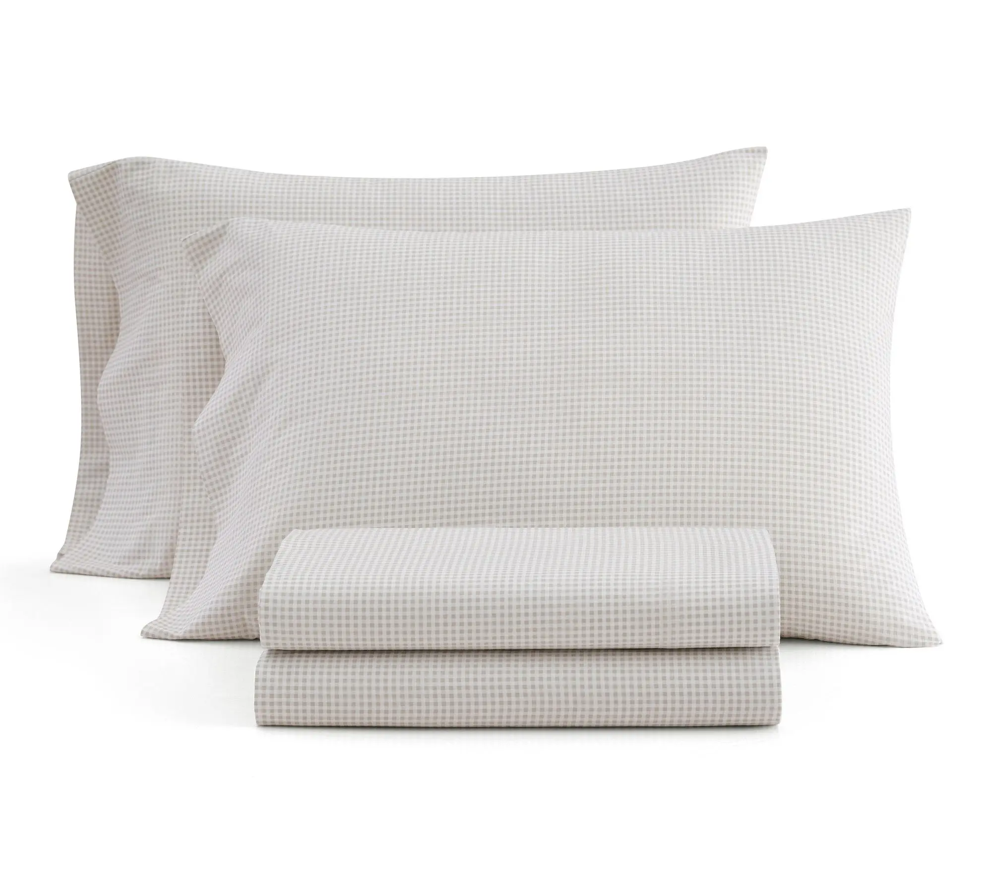 Martha Stewart Gingham White/Beige Cotton TwinSheet Set