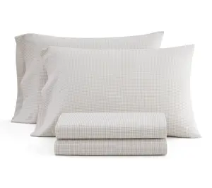 Martha Stewart Gingham White/Beige Cotton TwinSheet Set