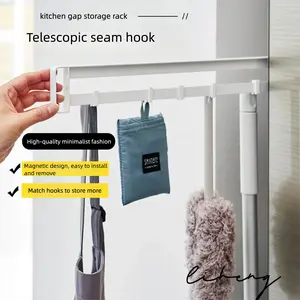 Expandable Gap Hooks No-Drill Kitchen Cabinet Storage Rack Refrigerator Side Hanging Pull-Out Magnetic Storage Rack