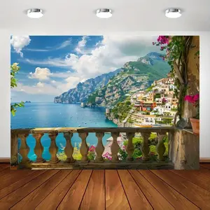 View Polyester Tapestry,Spring Seascape Wall Hanging,Large Balcony View Decor,Multipurpose for Dorm,Bedroom,Backdrop Display-Fits Various Occasions