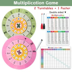 Math Multiplication Spinner Toy, Arithmetic Flashcards 1-12, Includes 2 Spinners, 1 Dual-Sided Poster, 2 Erasable Markers