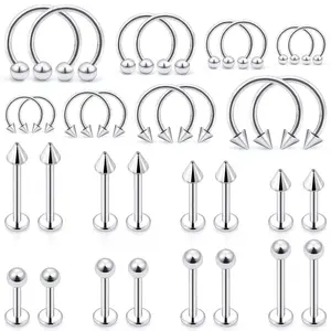 Lip Rings 2Pcs/32PCS Labret Lip Barbell Ring Snake Bite Piercing Jewelry 16G Helix Earring Daith Tragus Cartilage Studs Surgi