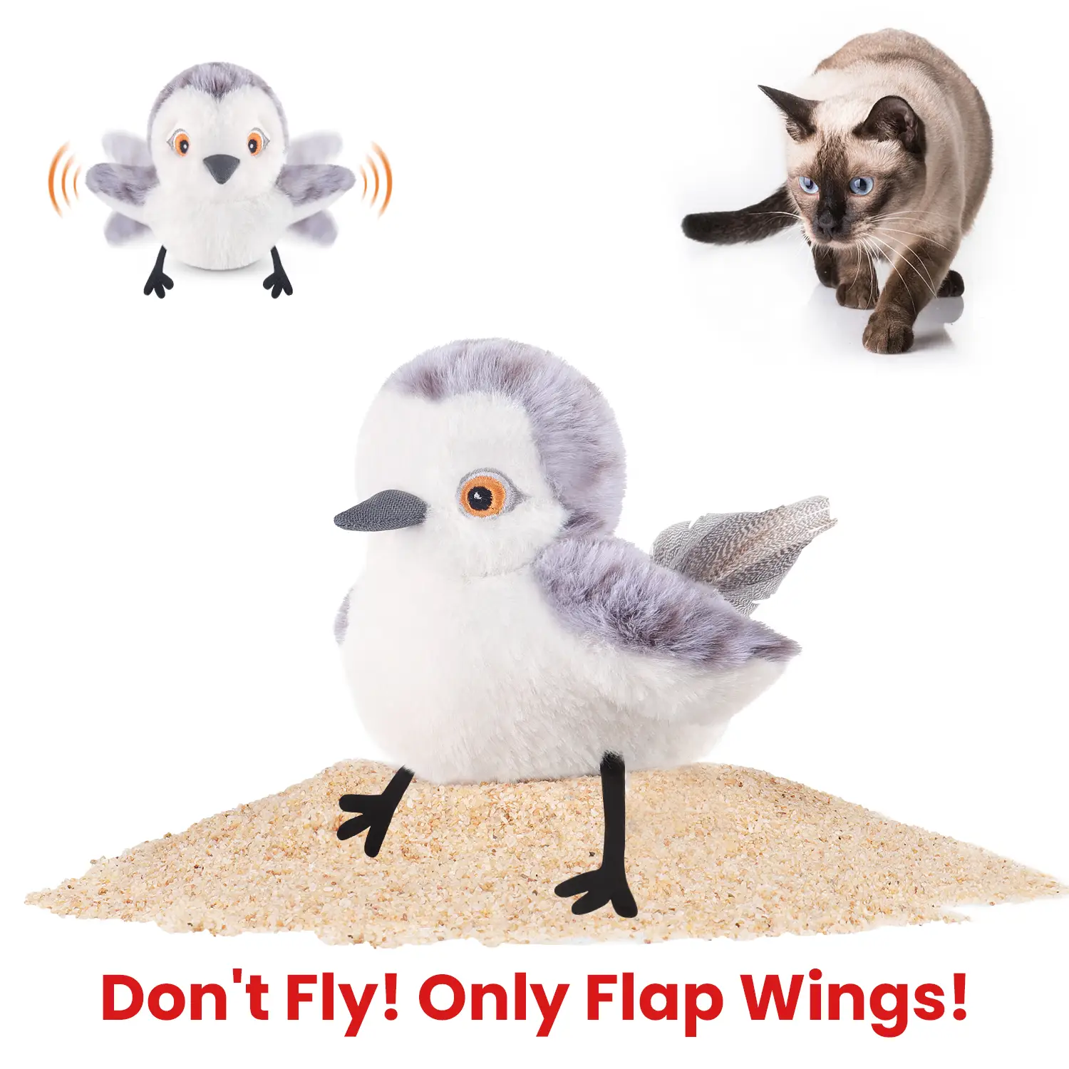 Potaroma Flapping Bird Cat Toy (DON'T FLY), Lifelike Bird Chirp (DON'T FLY), Touch-Activated Kitten Toy Rechargeable, Interactive Cat Exercise Toys