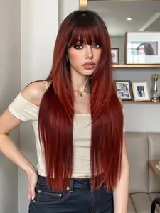 Heat Resistant Synthetic Fiber Wig, Long Straight 26 Inch Natural Look, Suitable for Daily Wear, Realistic Hair Replacement System, Synthetic Material Wigs