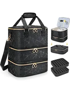 Nail Polish Storage Box, Three-Layer Organizer Holds 84 Bottles, Portable Design with Handle and Shoulder Strap, Ideal for Nail Artists, Makeup Storage Bag, Vanity Bag Organizer