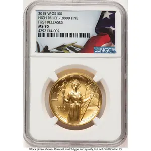 Modern Bullion Coins (2015-W G$100 American Liberty High Relief FR Bunting Flag)