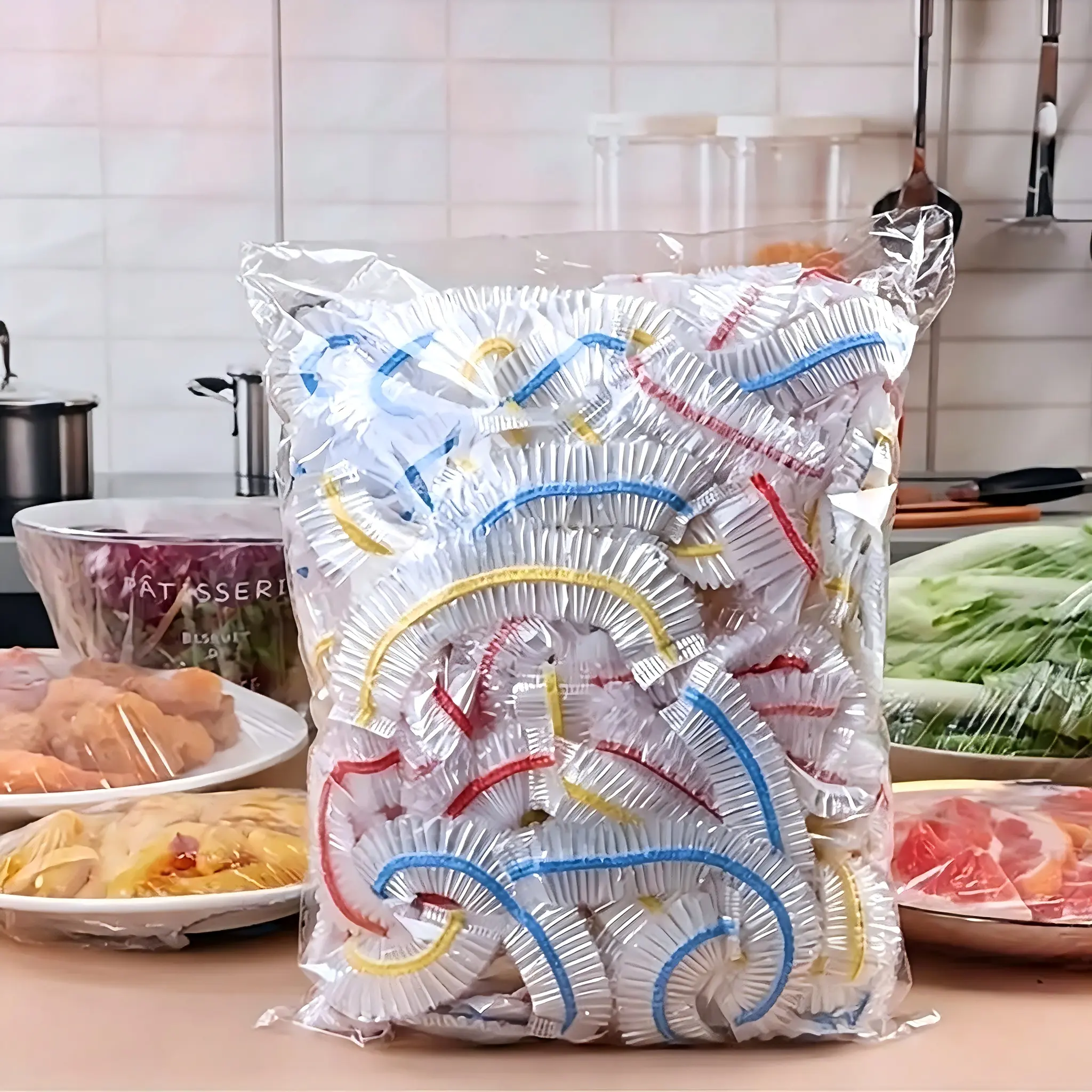 Reusable Elastic Clear Plastic Food Fresh Keeping Covers (100 Pieces) - Flexible Disposable Kitchenware, Food Storage Utility Accessories, Microwave-Safe for Meal Prep & Outdoor Dust Protection