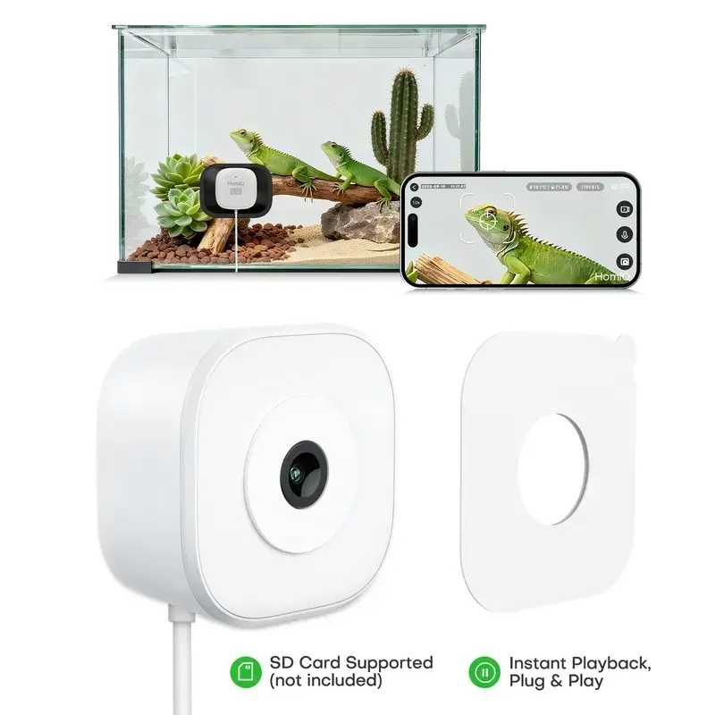 HomiQ  Ai 2K 3MP Aquarium & Terrarium Pet Camera.Magnetic Install &Close-Focus Lens for Fish,Lizard, Hamster, Chameleon, Gecko, Snakes, Reptile Pet and ,2.4GHz & 5GHz WiFi,ColorVue AI Night Vision,Auto-focus,24/7 Recording