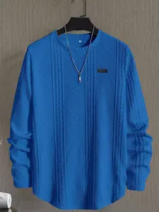 Men's Casual Jacquard Knit Long Sleeve T-Shirt, Comfortable and Stylish, Perfect for Daily Wear, All Seasons