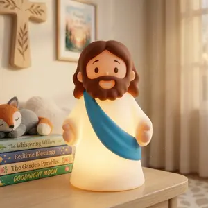 Jesus Night Light Rechargeable Bedside Night Light Dimmable Silicone LED Light Ideal for Religious Gatherings, Gifts for Sunday School,  Christmas, Baptism Presents, Easter Egg Decorations (Blue)