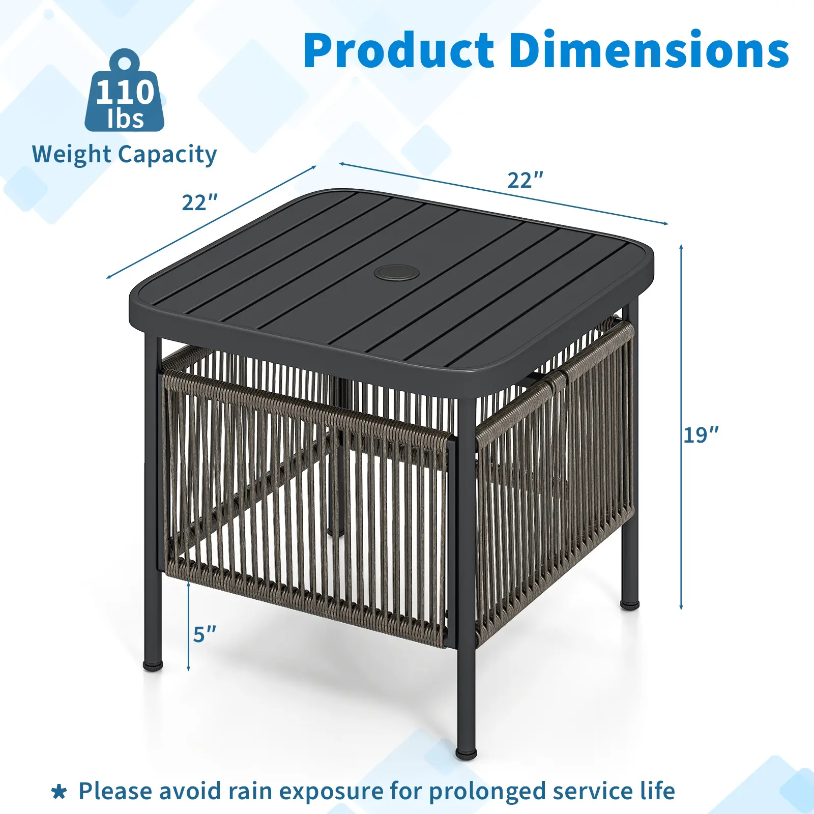 COSTWAY - Outdoor Side Table with Umbrella Hole and Storage Shelf