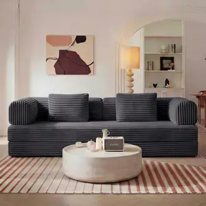 74 Inch Convertible Futon Sofa Bed,Folding Boneless Couches with Sleeper Sofa,Fold Out Floor Sofa Couch with Deep Seat,Cloud Corduroy Foldable Mattress Couch for Living Room