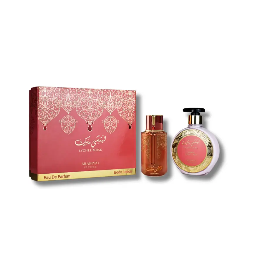 Arabiyat Lychee Musk Eau de Parfum & Body Lotion Gift Set, Elegant Unisex Fragrance with Floral, Caramel & Vanilla Notes, 3.4 oz Self Care Products, Caramel Perfumes, Elegant Perfume Mist, Green Tea, Vanilla Scents, Bottle, Adults, Vanilla Perfume