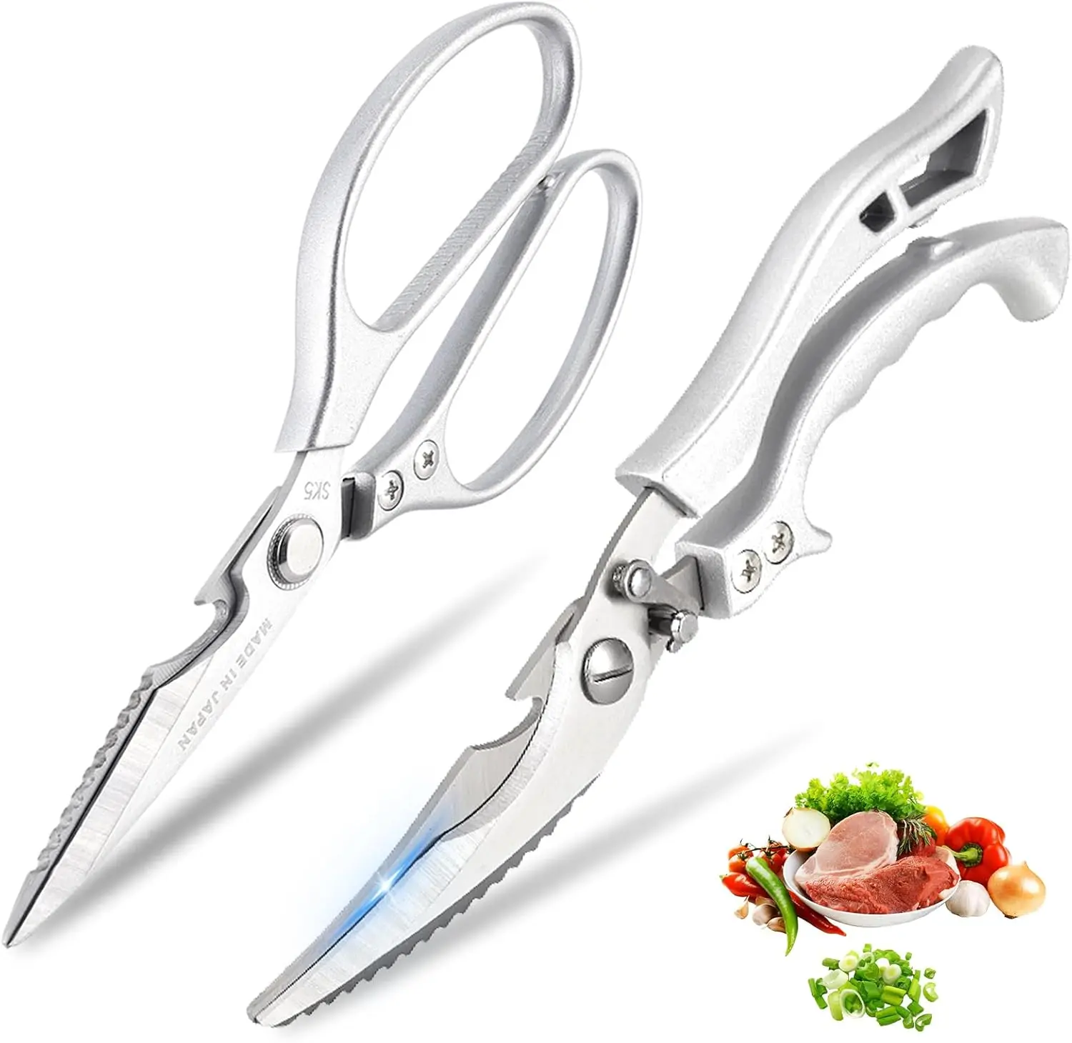 Kitchen Shears Set, 2-Pack Heavy Duty Poultry & All-Purpose Scissors with Stainless Steel Blades, Ergonomic Aluminium Handles, and Safety Lock