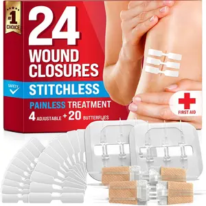 Emergency Wound Closure Strips - 24pk - 3 Types Easy to Use Butterfly Bandages - Stitchless & Painless Laceration Closure Kit