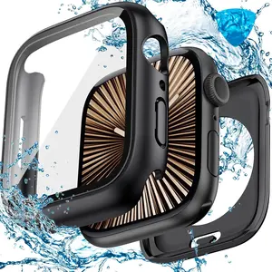 3 in 1 Goton Waterproof Hard Case for Apple Watch Screen Protector 46mm, 360 °   Slim Full Protective Tempered Glass Face Cover + Back Hard PC Bumper for iWatch Series 11/10, 46mm Matte Black Protection Wearable Durable