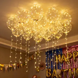 10/20 Pack LED Balloons Light Up Balloons for Parties Clear 20" Balloon with Gold String Lights & Individual Switch Light Up Valentines Day Decorations for Holiday Parties Batteries Not Included