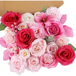 Fuchsia Pink Artificial Silk Peony Rose Flowers with Stems for Wedding Bouquets Bridal Centerpieces Baby Shower Party Decor Home Table Arrangements
