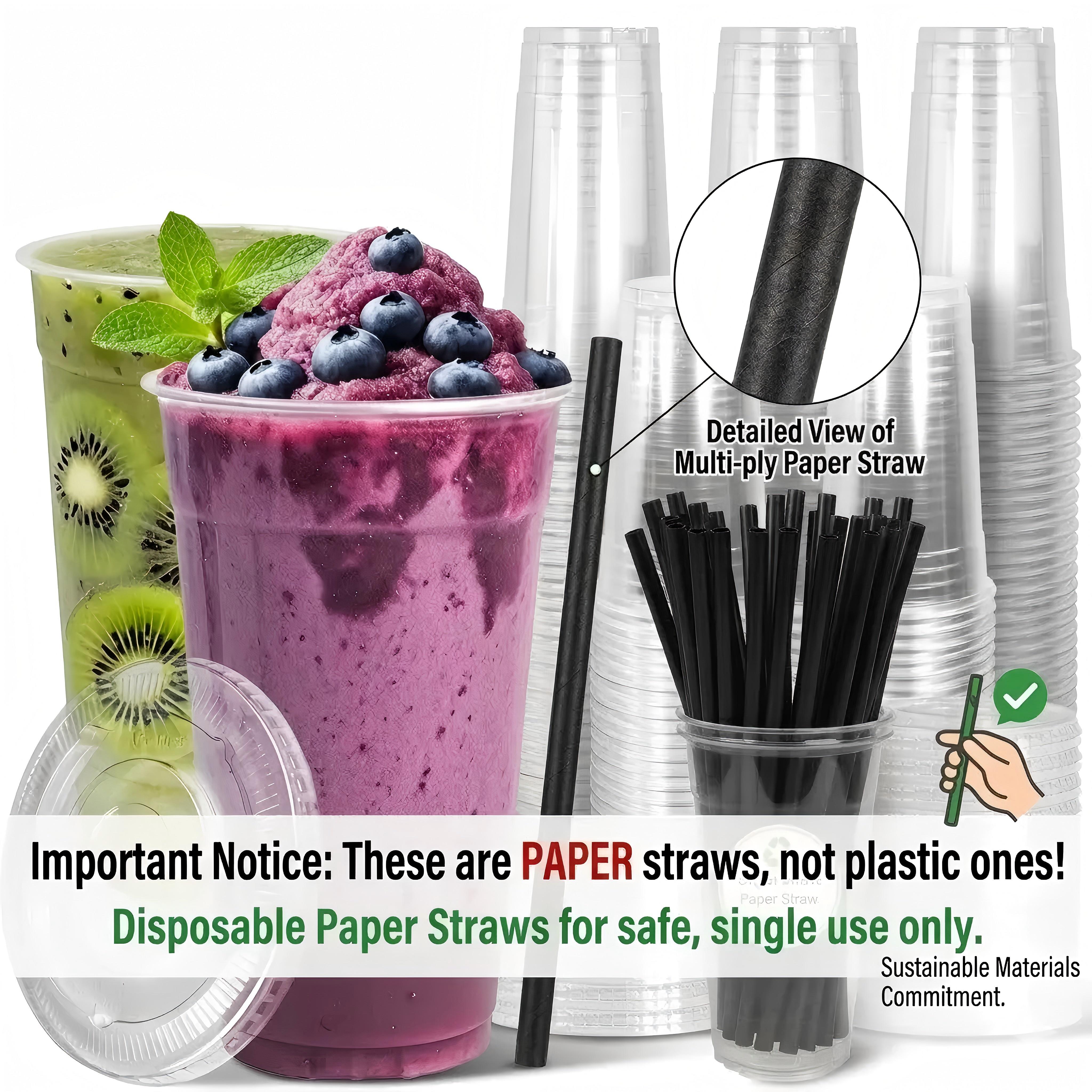 50 Pack 24 oz Clear Plastic Cups with Lids and Straws, Disposable PET Cups for Iced Coffee, Smoothie, Boba Tea, Leak-proof & BPA Free