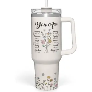 Aesthetic Wildflower 40oz Tumbler, Daily Affirmations Gift for Mom, Mother's Day Special, Vacuum Insulated Travel Mug for Her,Meaningful Mother's Day Gift for Mom & Grandma