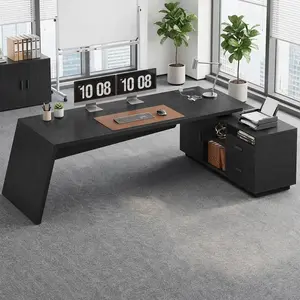 SIKAIC L Shaped Executive Desk with Power Outlets, Home Office Desk with Storage Drawers, File Cabinet & Shelves, Black Computer Workstation