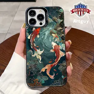Two koi Pattern Phone Case for iPhone 16 15 14 Pro Max 16E 13 12 11 XR XS Plus Shockproof Non Slip Military-Grade Protection Slim Cover
