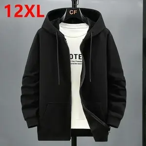 Big size Fleece hooded cardigan men's autumn winter trendy fashion jacket plus size hoodie  12XL 10XL large size  men clothing