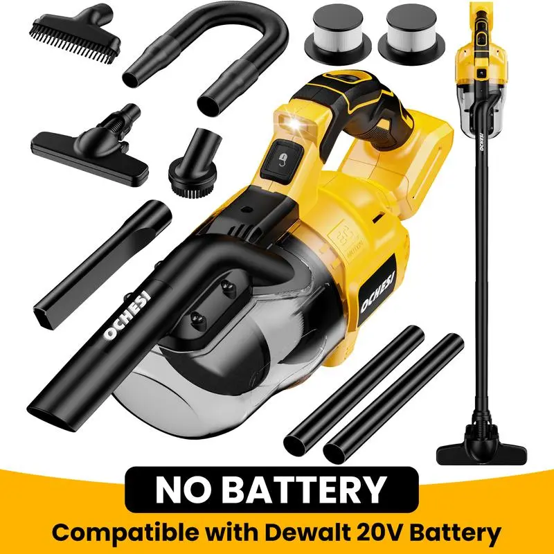 5-in-1 De.walt 20V Battery-Compatible Portable Lightweight Compact Handheld Cordless Vacuum, 500W Motor, 46 CFM, HEPA Filtration, LED Lights, Indoor Use (No Batteries Included, Works for Floor, Carpet)