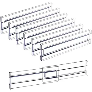 PrimPick Acrylic Clear Drawer Dividers, Expandable 11-19'' Dresser Organizers Transparent Kitchen Drawer Organizer, Clear Plastic Drawers Separators for Clothing, Kitchen Utensils and Office Storage