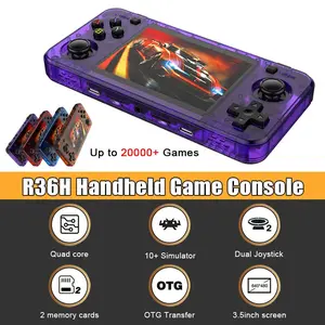 R36H Retro Gaming Console 3.5" IPS Screen Portable Handheld 64GB Game Player with Silicone Aim Assist Ring |   Open-Source Linux System |   PS2 Pro Games Support |   Purple Pocket Gaming Device with P